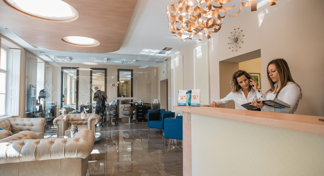 Reception area at Braun Dental & Beauty in Sopron, Hungary.