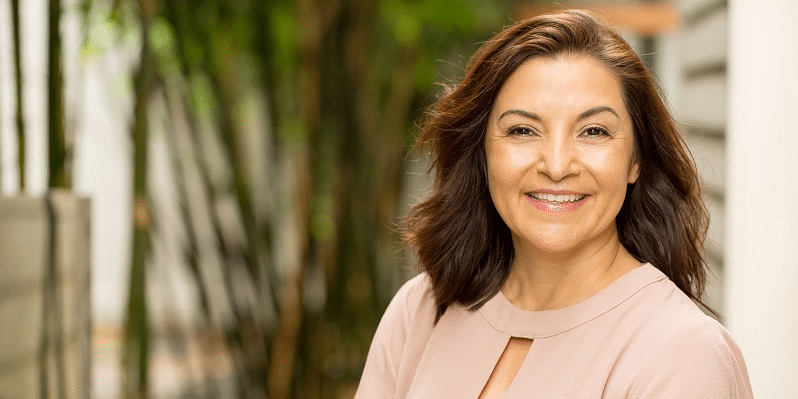 Woman smiling before Morpheus8 treatment