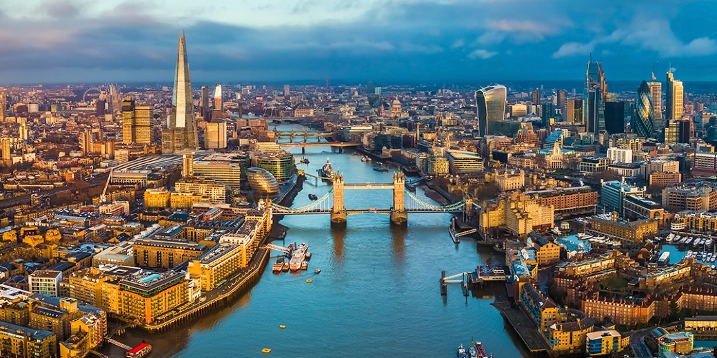 View above the city of London, UK.
