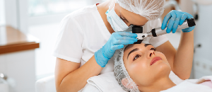 Frau in medizinisch-dermatologischer Behandlung.