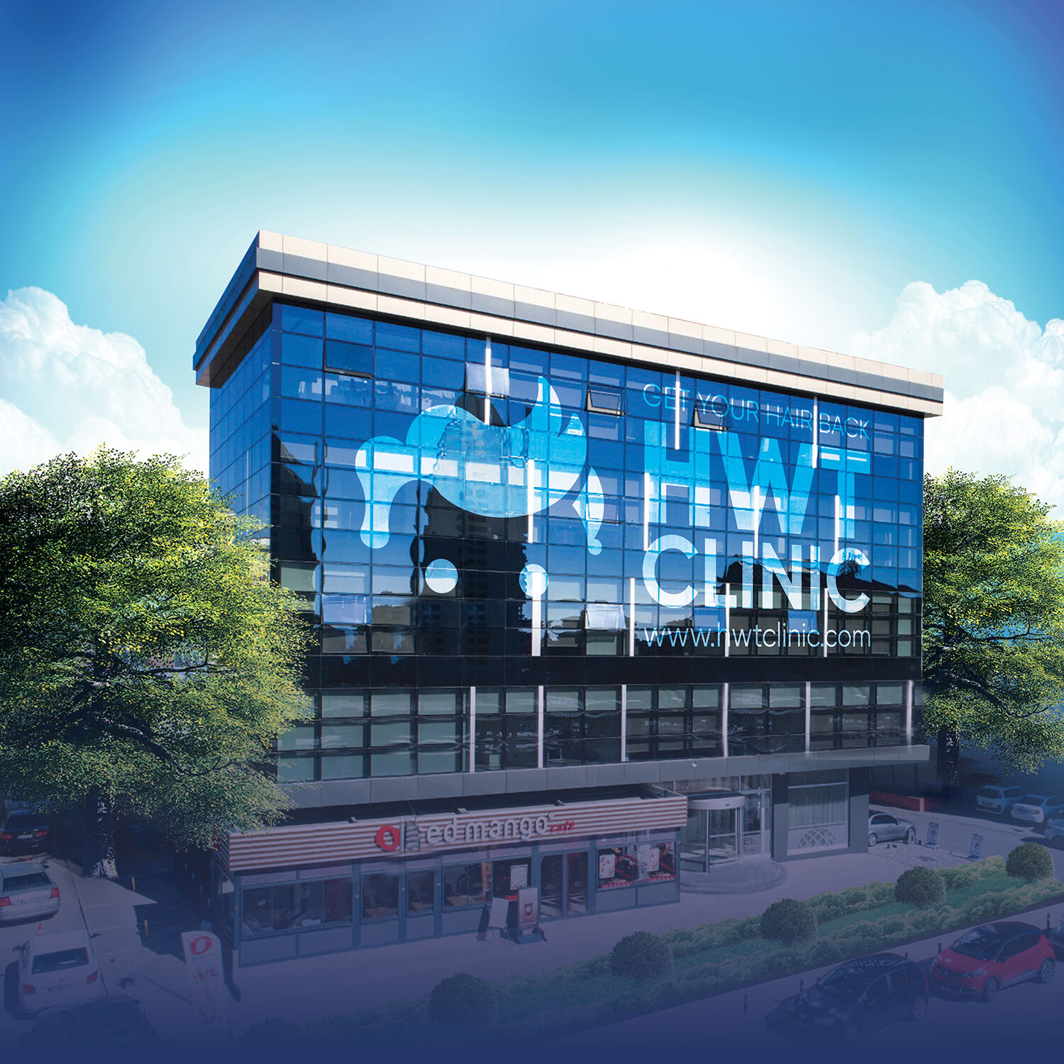 An outside view onto HWT Hair Transplant Center