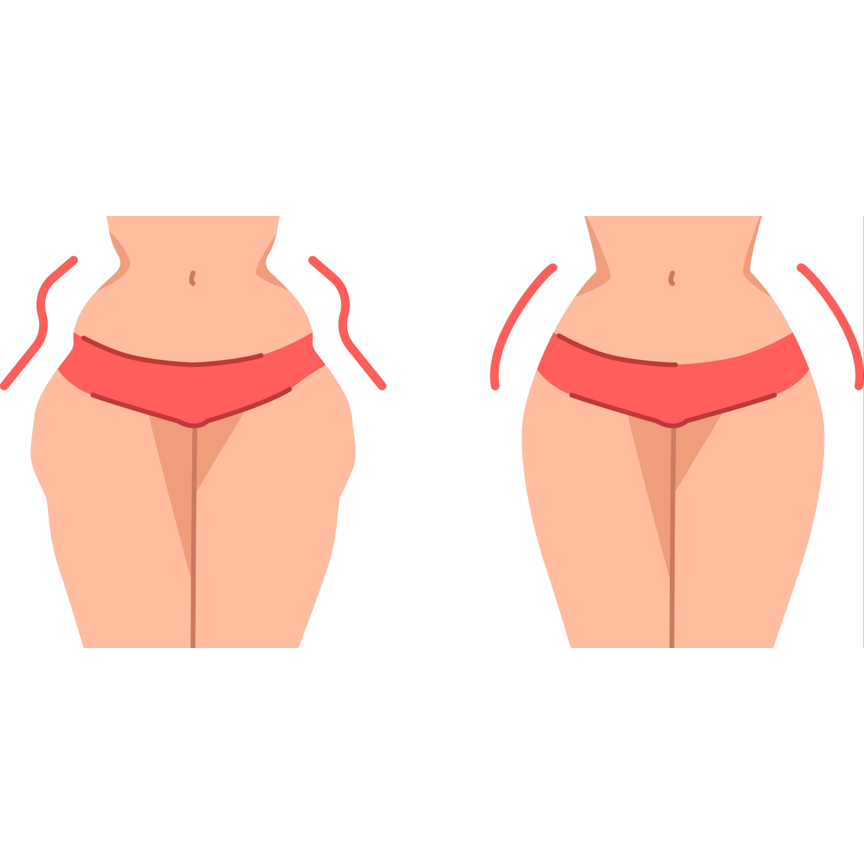 Frau Vergleich mit und ohne Hip Dips